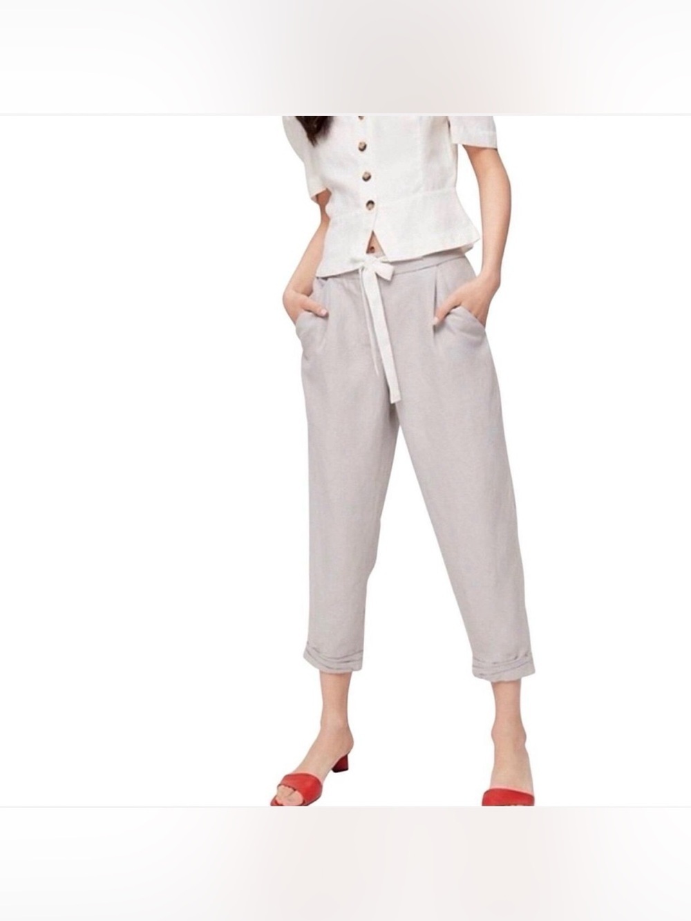 Aritzia Wilfred Size S Allant Gray Boat Pants Linen Blend Womens Ankle Crop